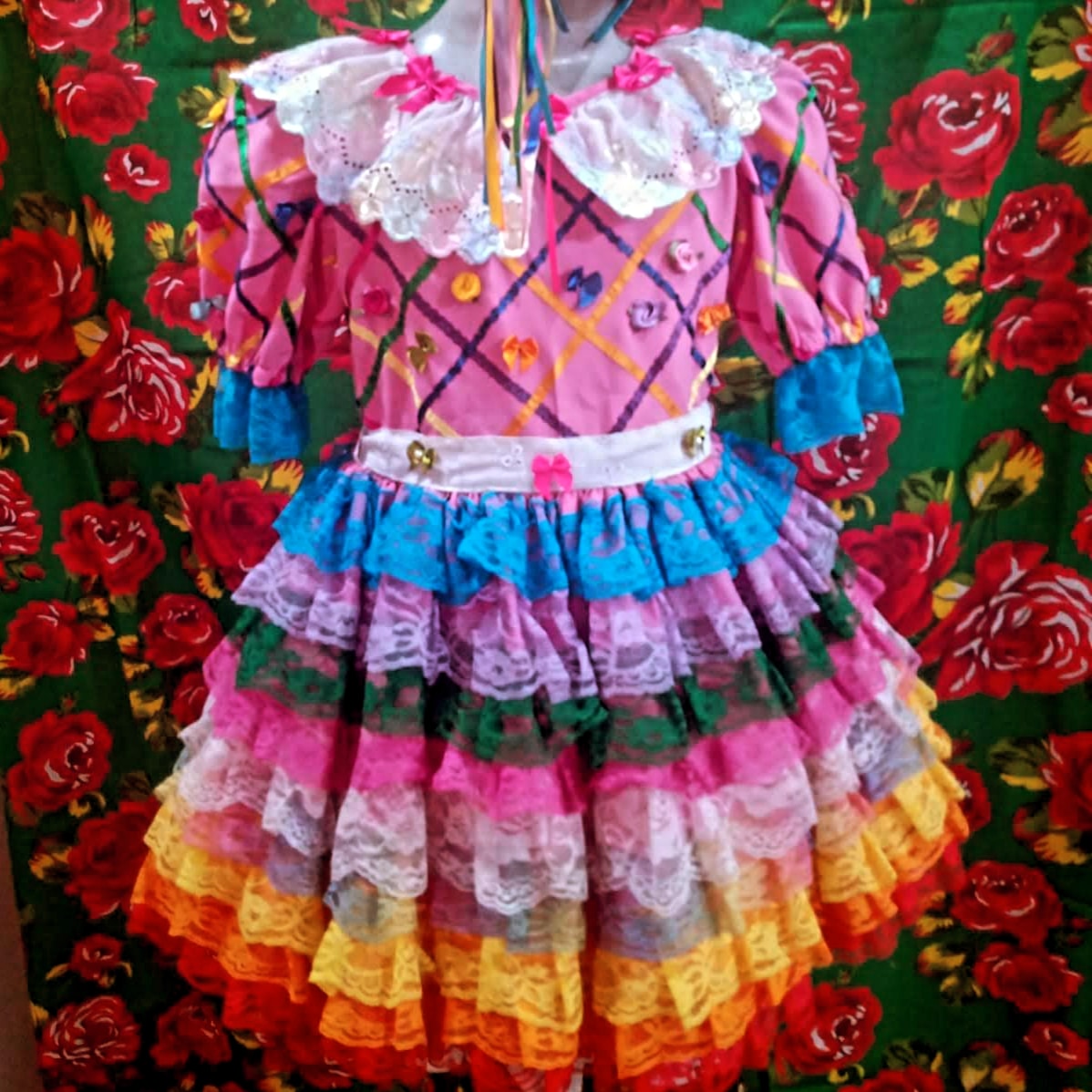 Vestido Caipira Rosa Xadrez
