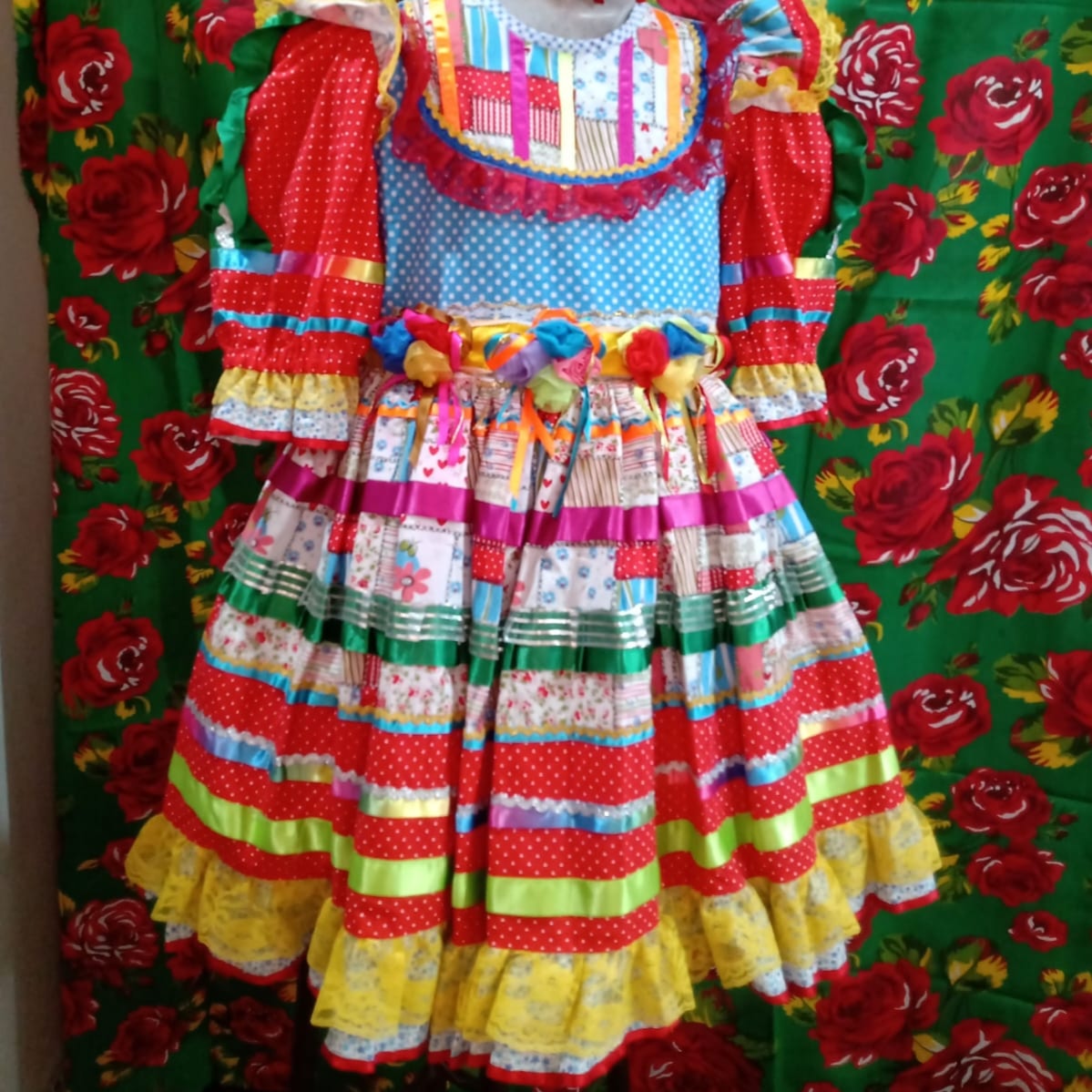 Vestido Caipira Patchwork Colorido