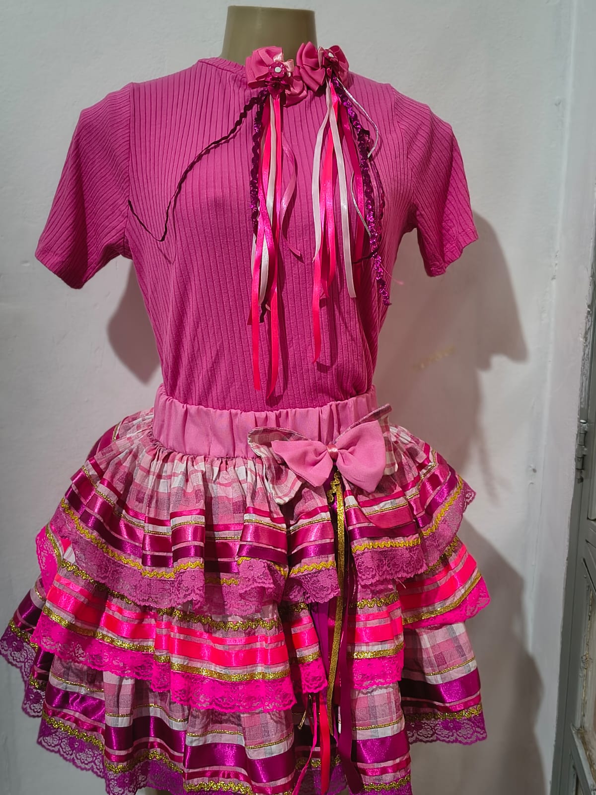 Saia Pink com Listras Glitter