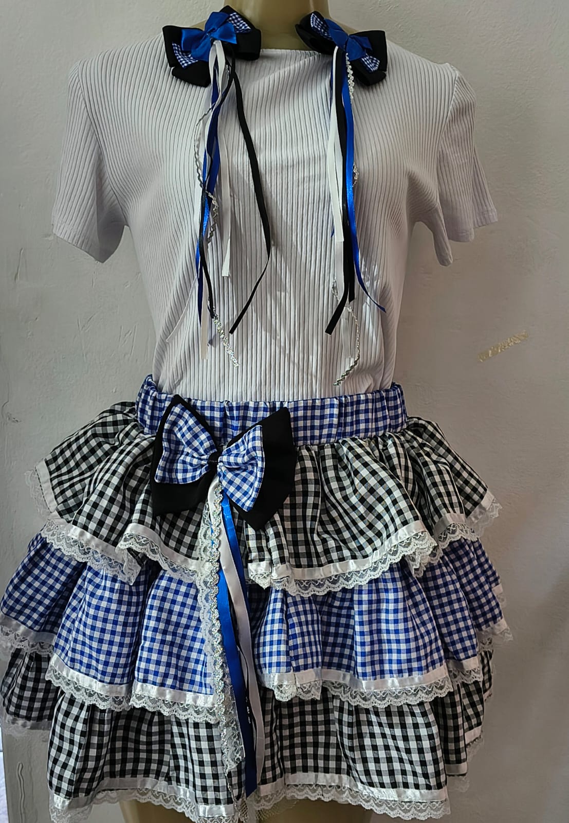 Saia Xadrez Azul Preto e Branco