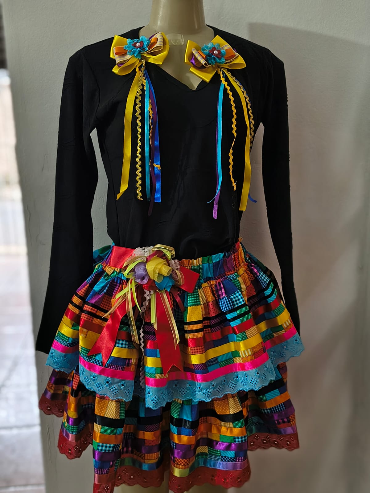Saia Patchwork Colorida Xadrez